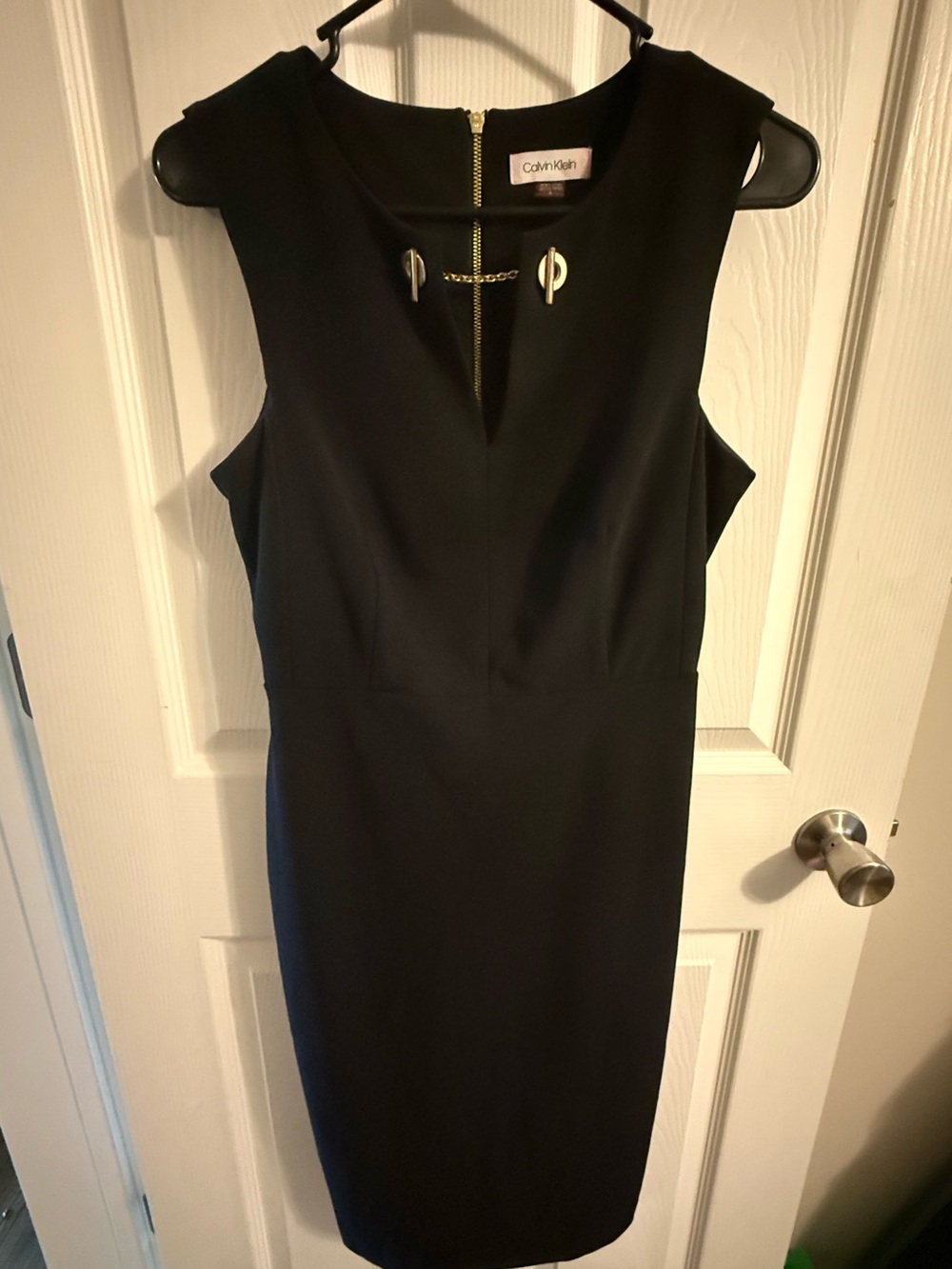 Calvin Klein Black Sheath Dress Gold Hardware Chain Detail Size 4